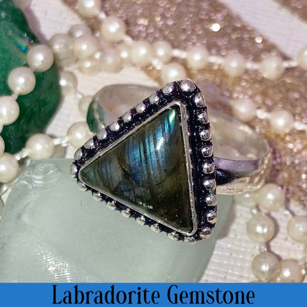 Tiny Triangle Cut Labradorite Gemstone Handmade Ring 55$